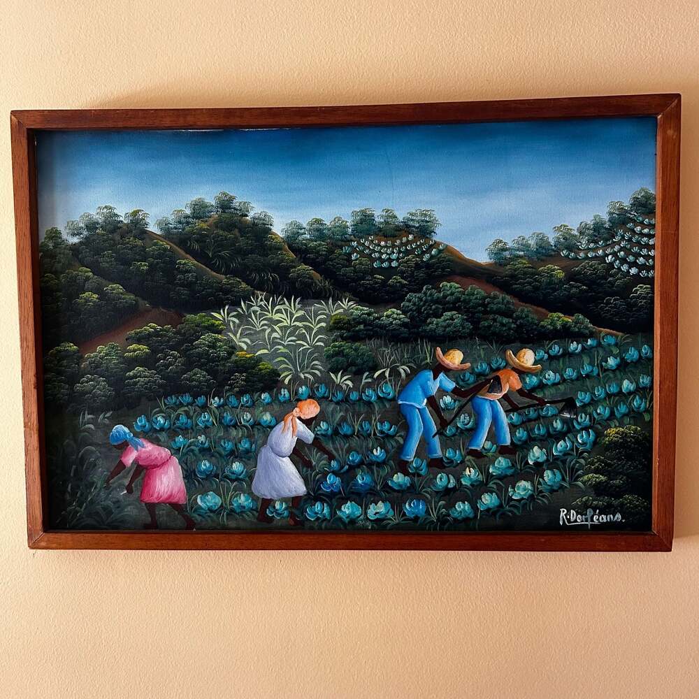 Original Haitian Folk Art Painting by R. Dorleans, Framed